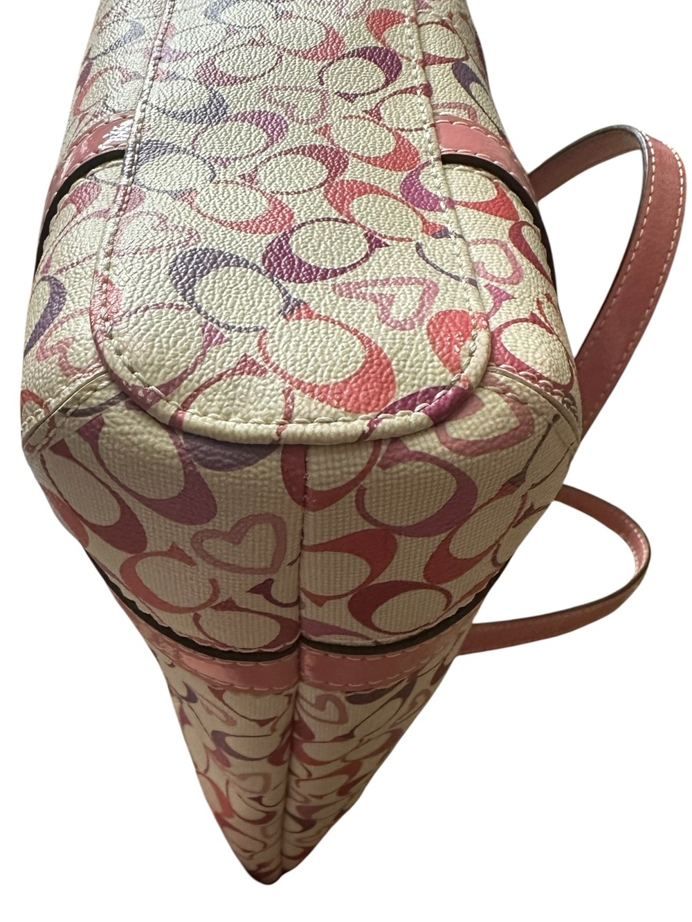 Coach Heritage Bias Signature Heart Tote Bag F18426 Pink Multi Canvas NWOT - Picture 8 of 15